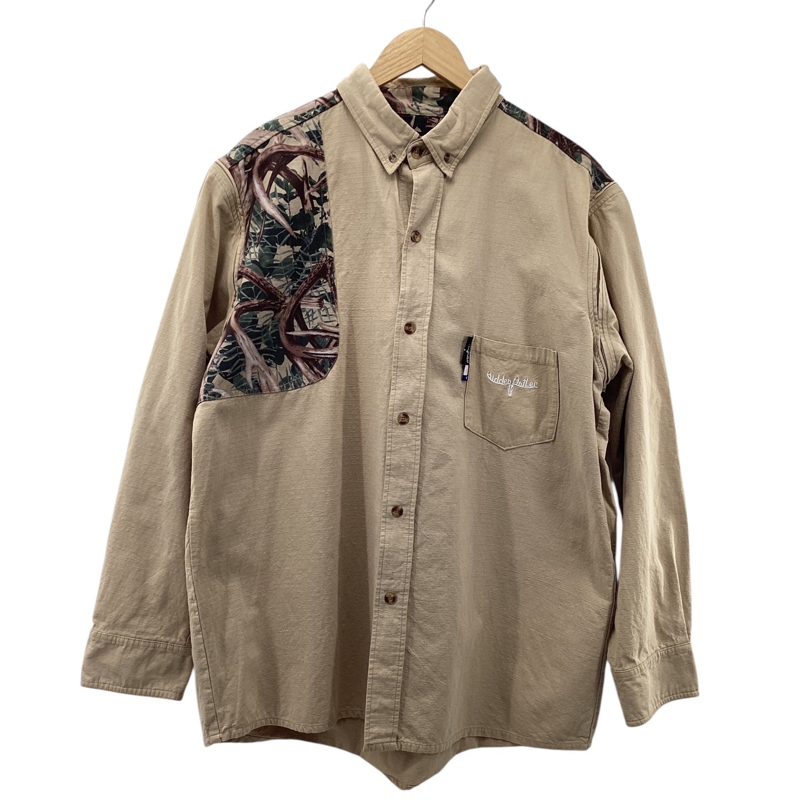 Hidden Antler Mens Xl Tan Ripstop Button Down Hunting Shirt Camo Elbow Patches